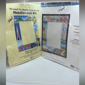 Set of 2 REGENT Seven Seas Cruises Around the World Cruise Frame Needlepoint Kit